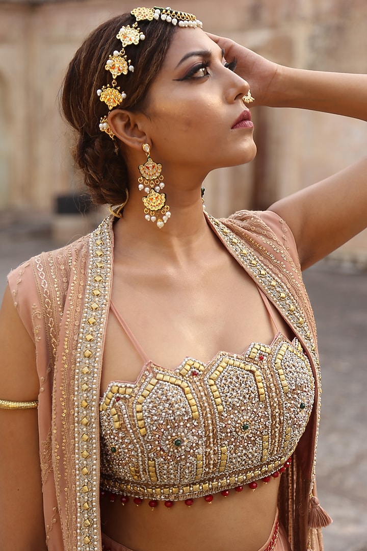 Peach Embroidered Jacket Set by Soniya G at Pernia's Pop Up Shop