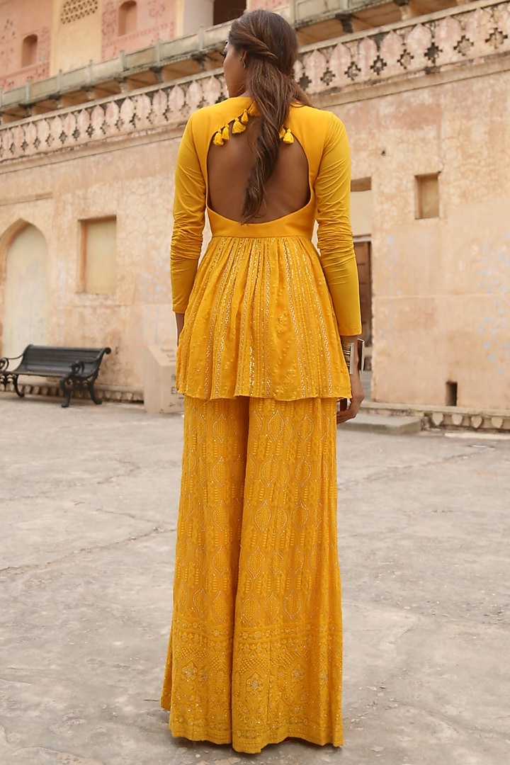 Ochre Lucknowi Palazzo Pant Set by Soniya G at Pernia's Pop Up Shop