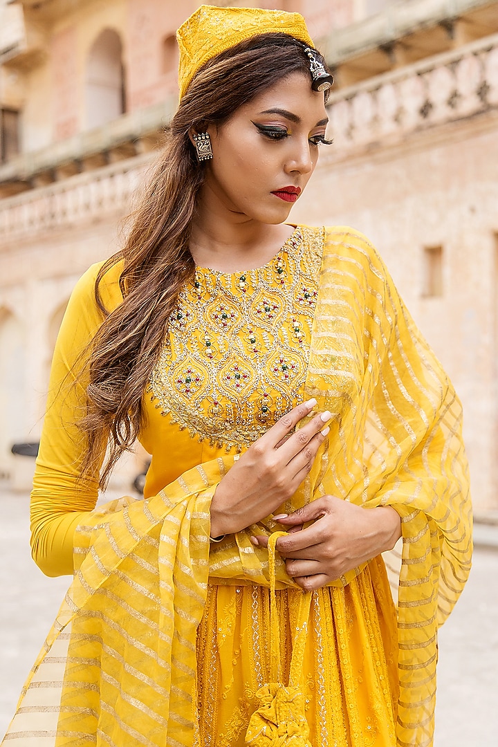 Ochre Lucknowi Palazzo Pant Set by Soniya G at Pernia's Pop Up Shop