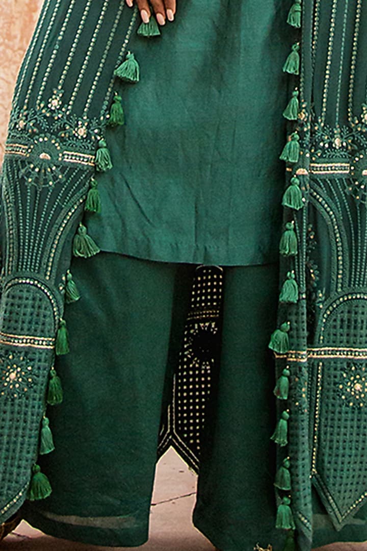 Teal Green Cotton Satin Wedding Anarkali Set by Soniya G at Pernia's Pop Up Shop