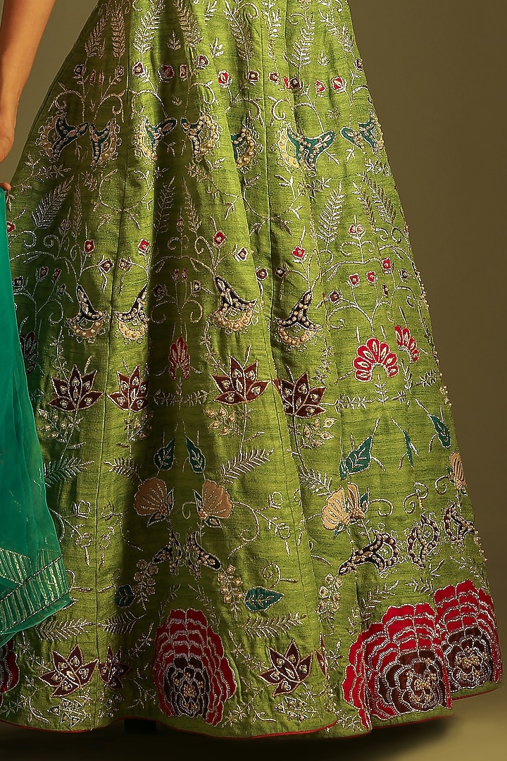 Pastel Green Embroidered & Printed Wedding Lehenga Set by Soniya G at Pernia's Pop Up Shop