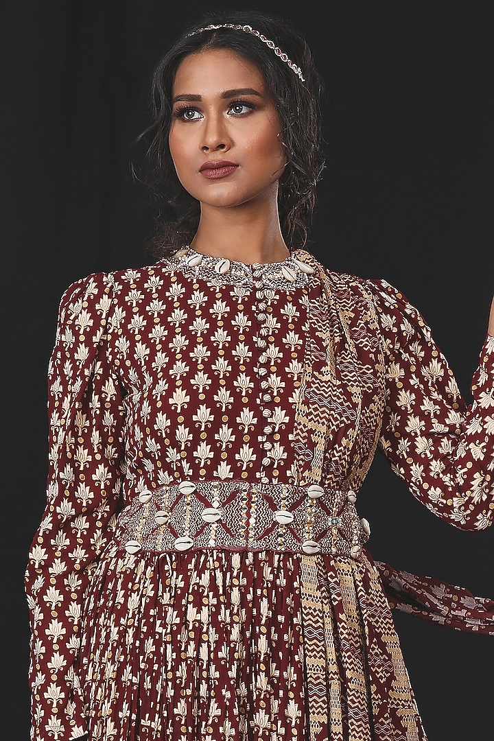 Deep Maroon Hand Embroidered Wedding Anarkali Set by Soniya G at Pernia's Pop Up Shop