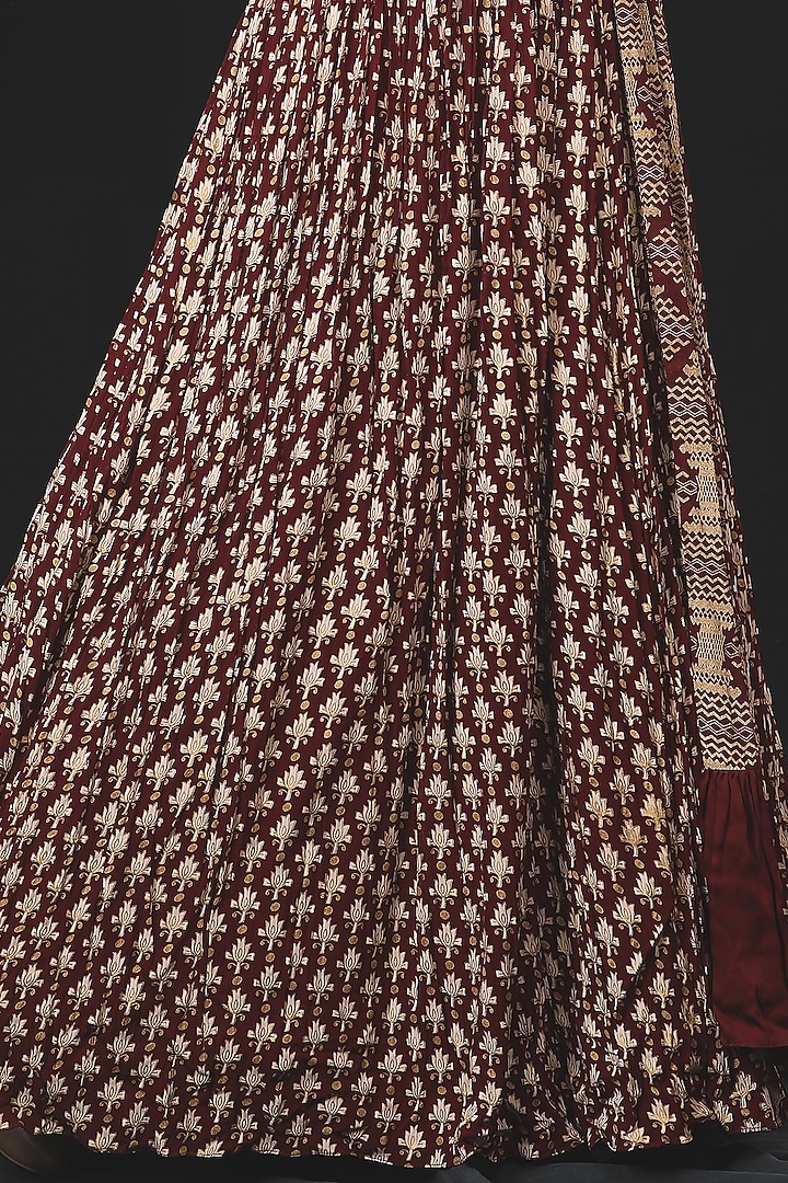 Deep Maroon Hand Embroidered Wedding Anarkali Set by Soniya G at Pernia's Pop Up Shop