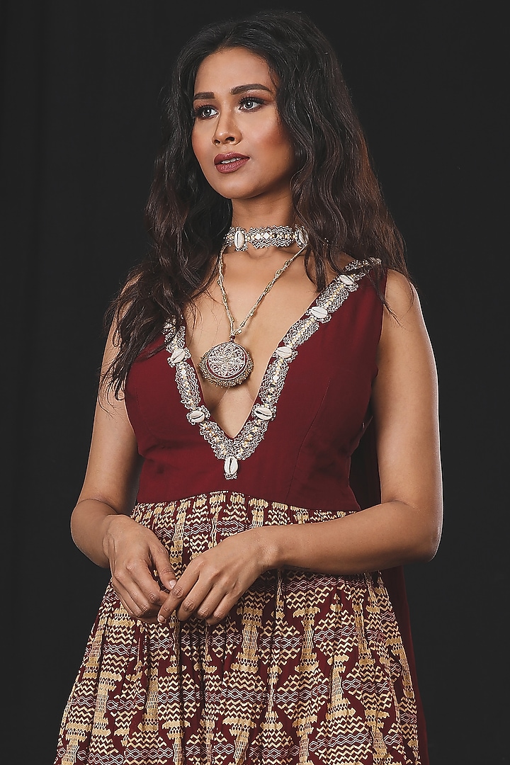 Deep Maroon Printed Wedding Sharara Set by Soniya G at Pernia's Pop Up Shop