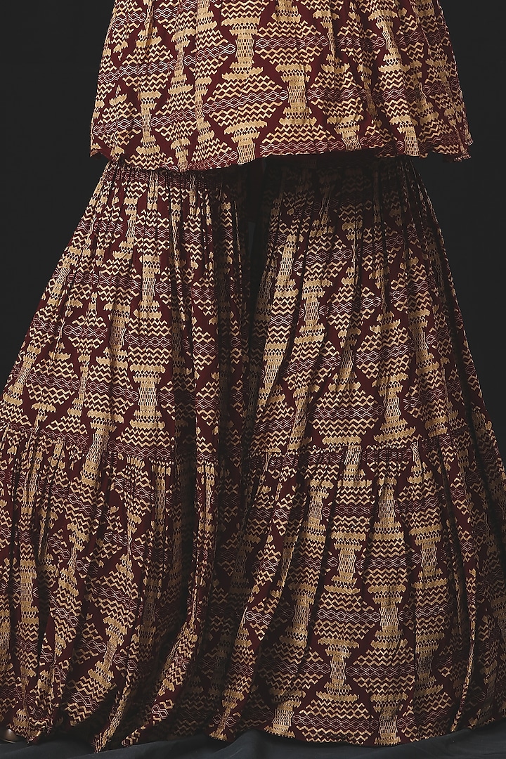 Deep Maroon Printed Wedding Sharara Set by Soniya G at Pernia's Pop Up Shop