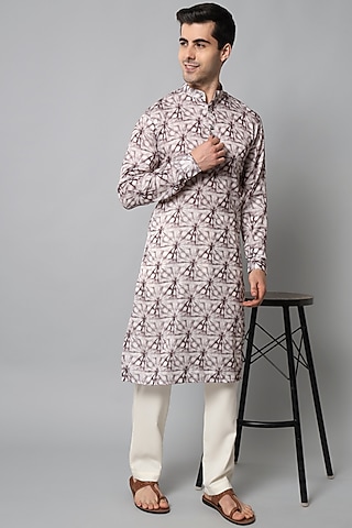 Off-White & Maroon Printed Kurta Set by Soniya G Men