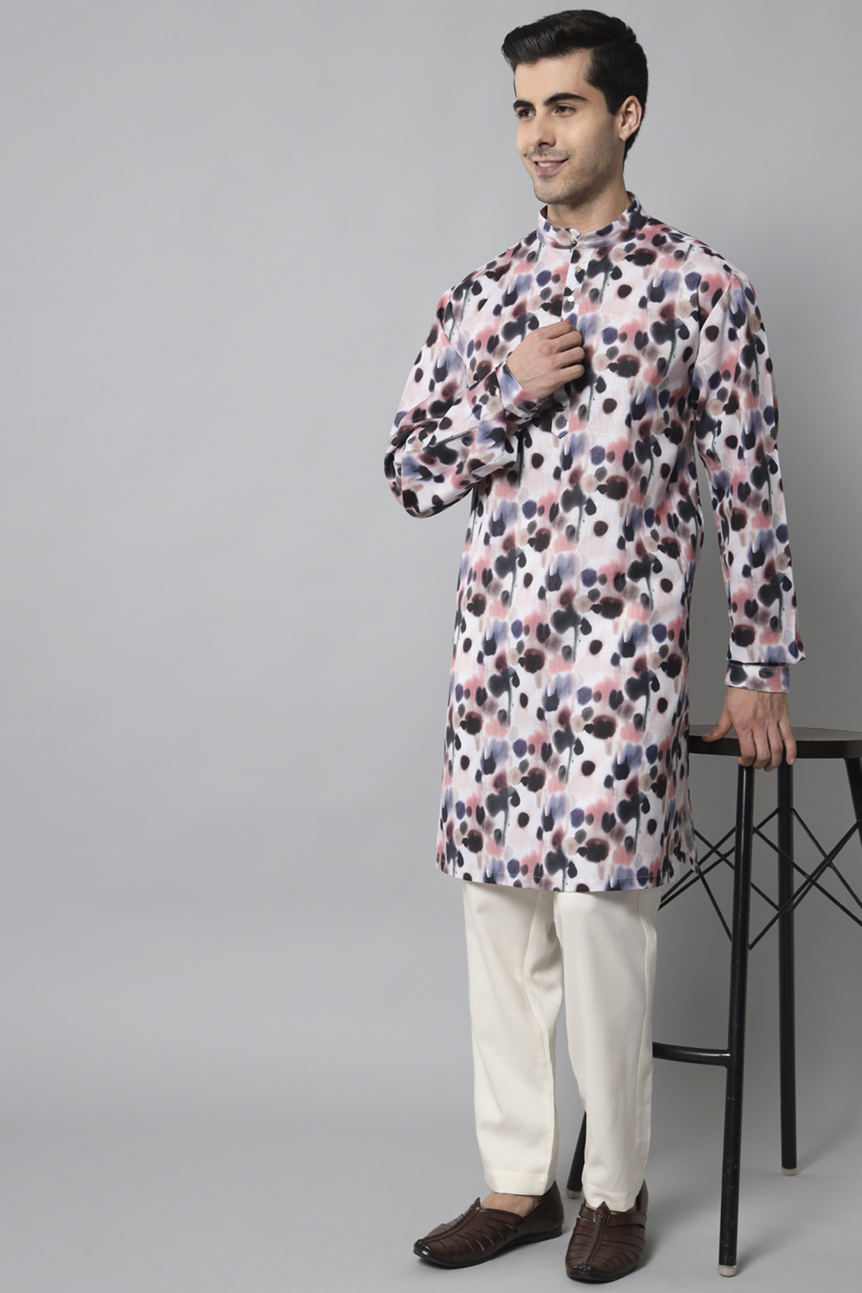 Multi-Colored Cotton Silk Hand Painted Kurta Set by Soniya G Men