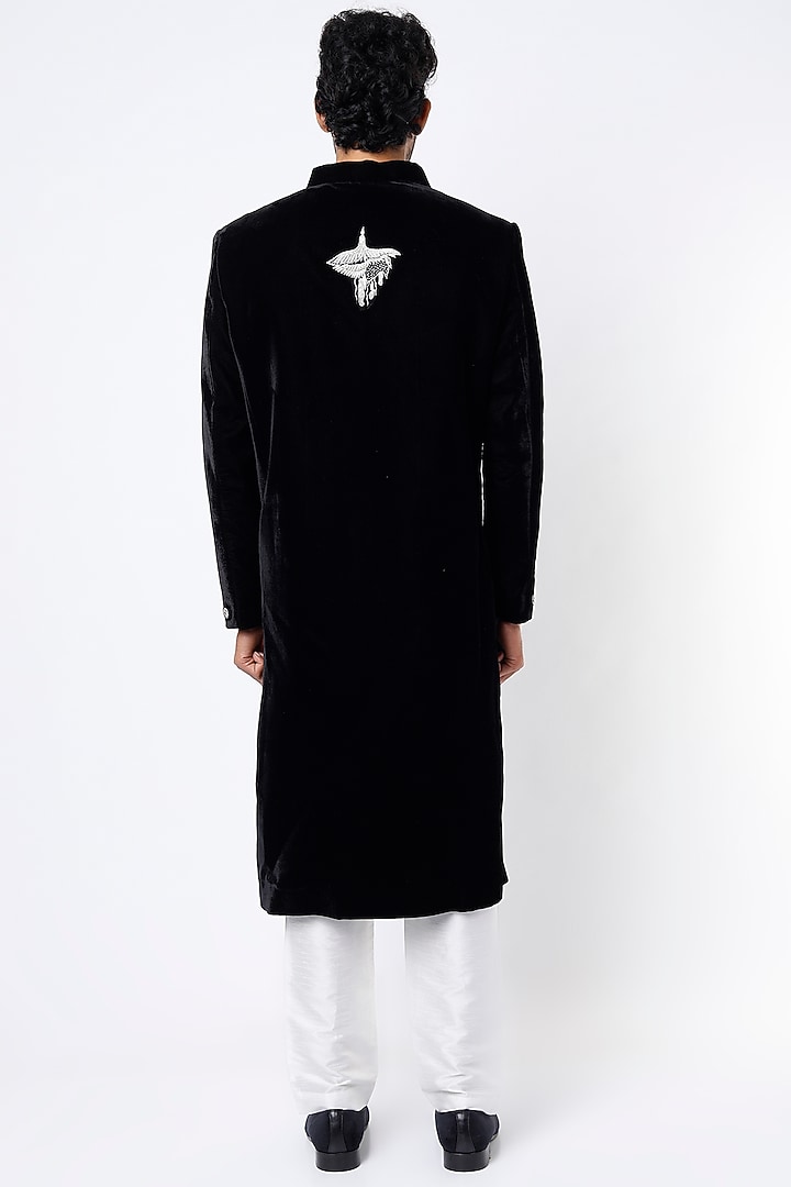 Black Velvet Wedding Sherwani Set by Soniya G Men at Pernia's Pop Up Shop