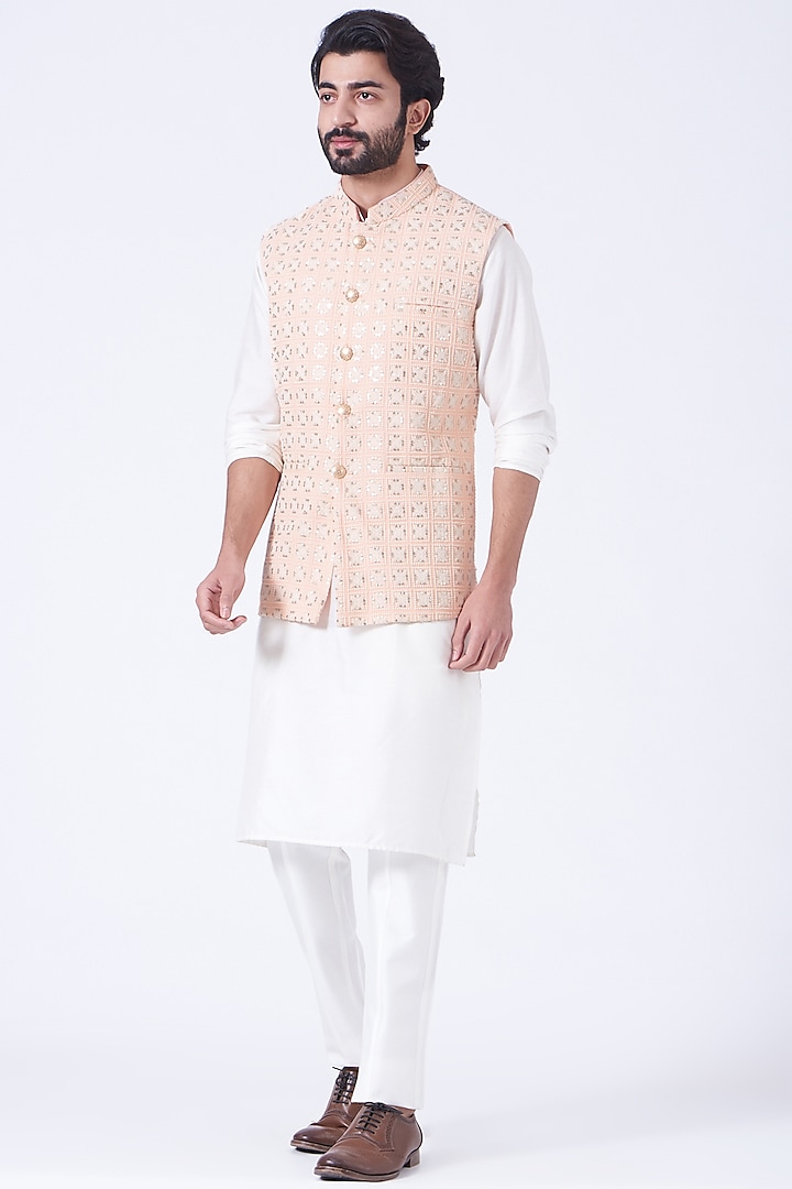 Baby Pink Chikankari Bundi Jacket by Soniya G Men