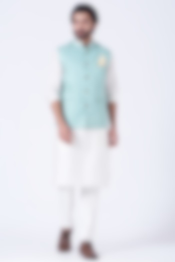 White Kurta Set With Bundi Jacket by Soniya G Men at Pernia's Pop Up Shop