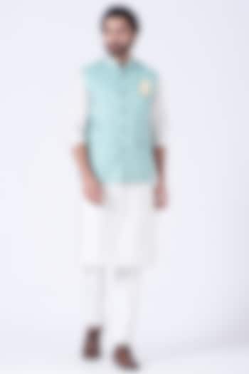 White Kurta Set With Bundi Jacket by Soniya G Men
