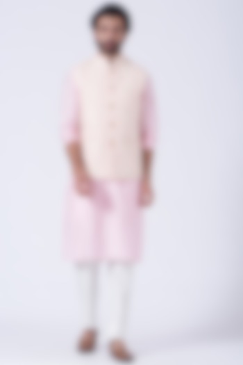 Baby Pink Kurta Set With Bundi Jacket by Soniya G Men