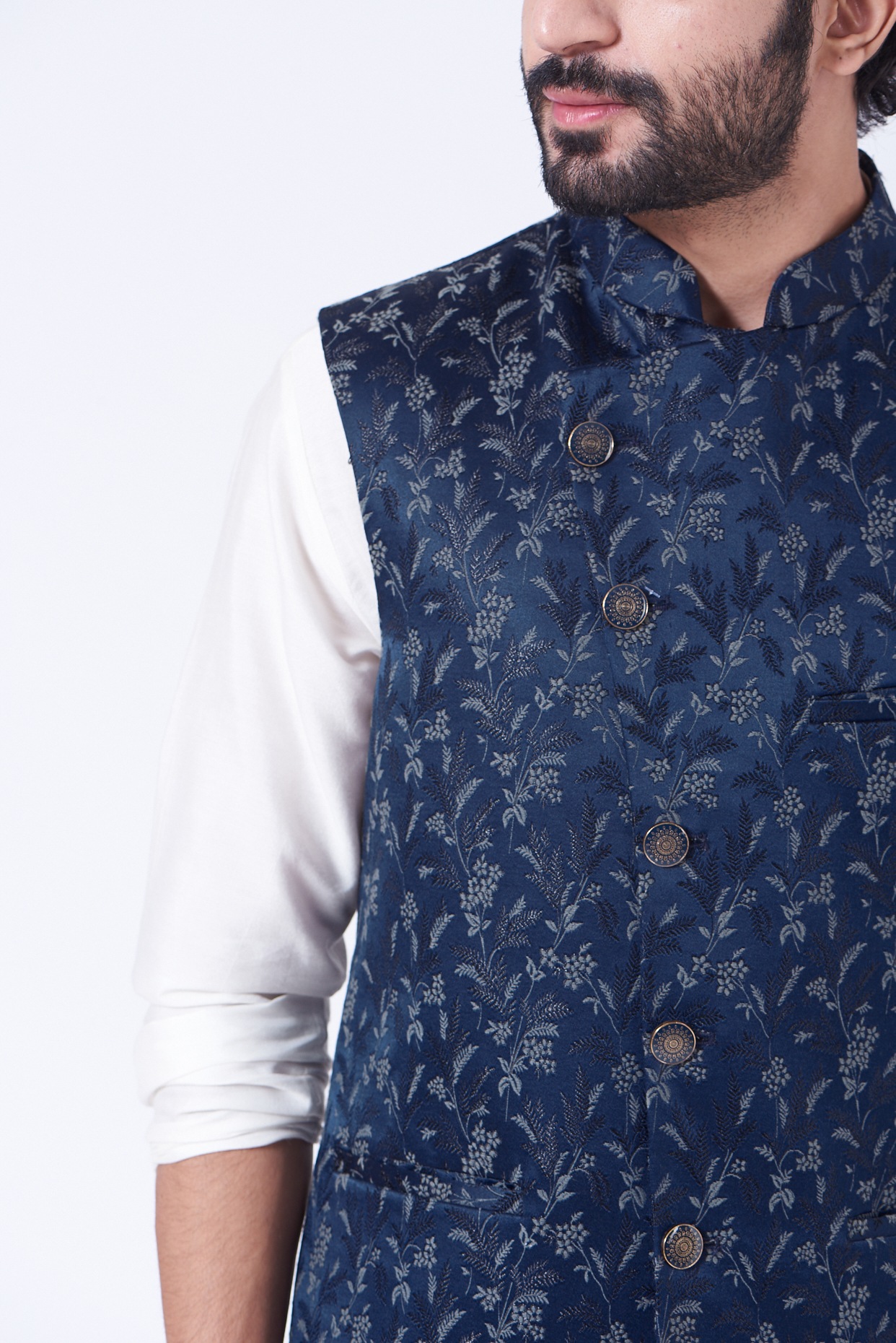 Buy SPRING BREAK Dark Blue Printed Jacket With Kurta Set at  Pernia'sPopUpShopMen 2023 | Jackets, Dark blue, White kurta