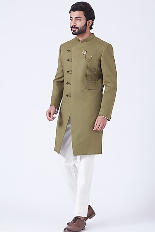 Mehendi Green Indowestern Sherwani Set by Soniya G Men