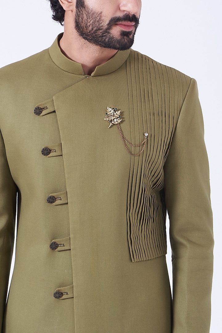 Mehendi Green Indowestern Wedding Sherwani Set by Soniya G Men at Pernia's Pop Up Shop