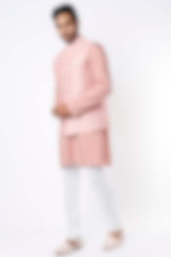 Blush Pink Kurta Set With Bundi Jacket by Soniya G Men