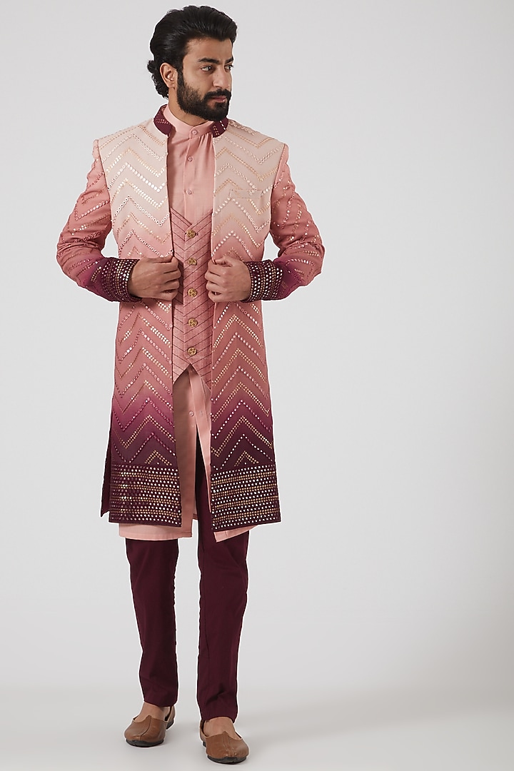 Pink Ombre Lucknowi Jacket Set by Soniya G Men at Pernia's Pop Up Shop