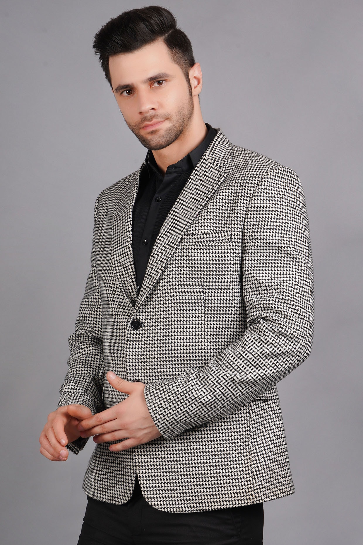 Black and white 2025 tweed jacket mens