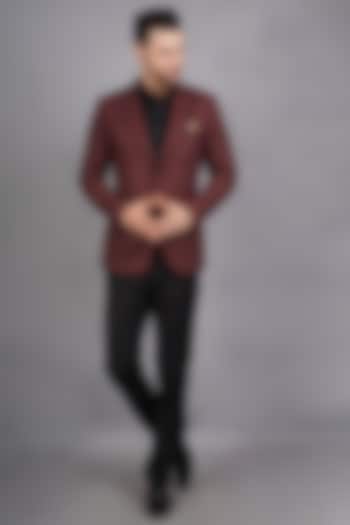 Maroon Wool & Tweed Blazer by Soniya G Men
