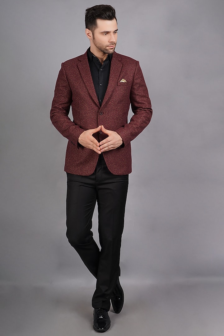 Maroon Wool & Tweed Blazer by Soniya G Men