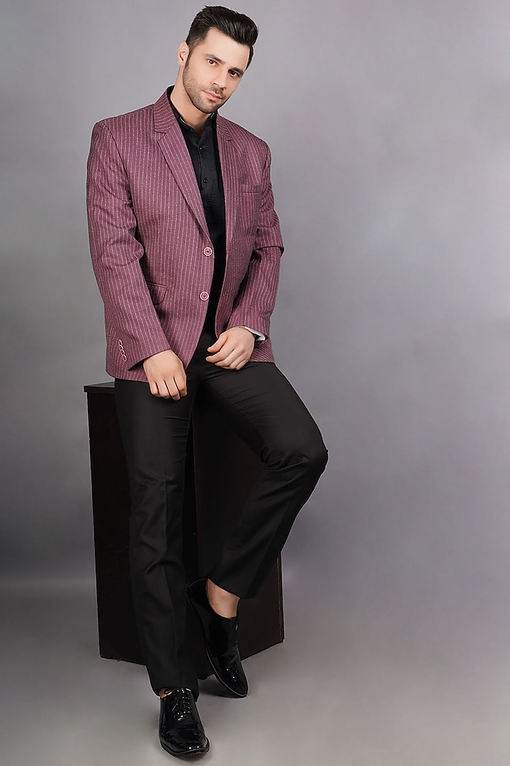 Pink Tweed & Wool Striped Blazer by Soniya G Men