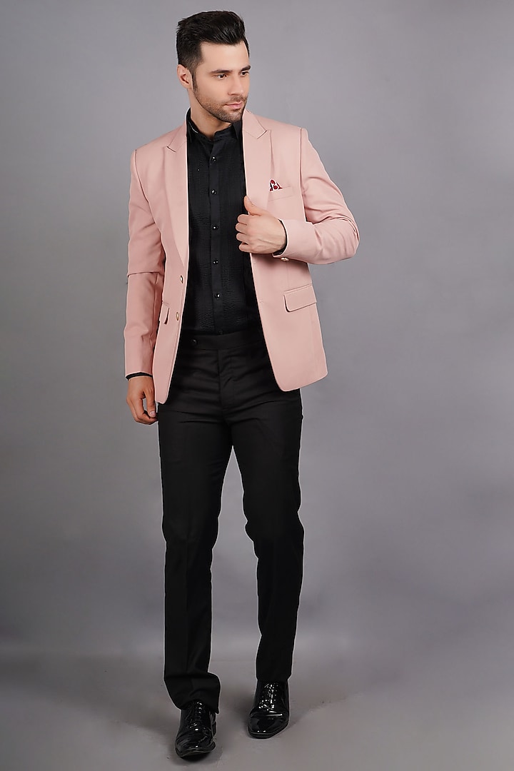 Baby Pink Wool & Tweed Blazer by Soniya G Men