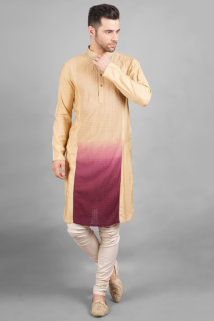 Beige Raw Silk Embroidered Groom Sherwani Set by Soniya G Men at Pernia's Pop Up Shop