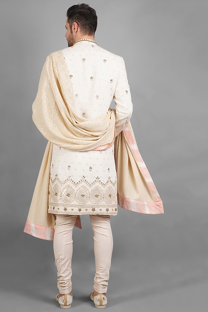 Ivory Embroidered Groom Sherwani Set by Soniya G Men at Pernia's Pop Up Shop