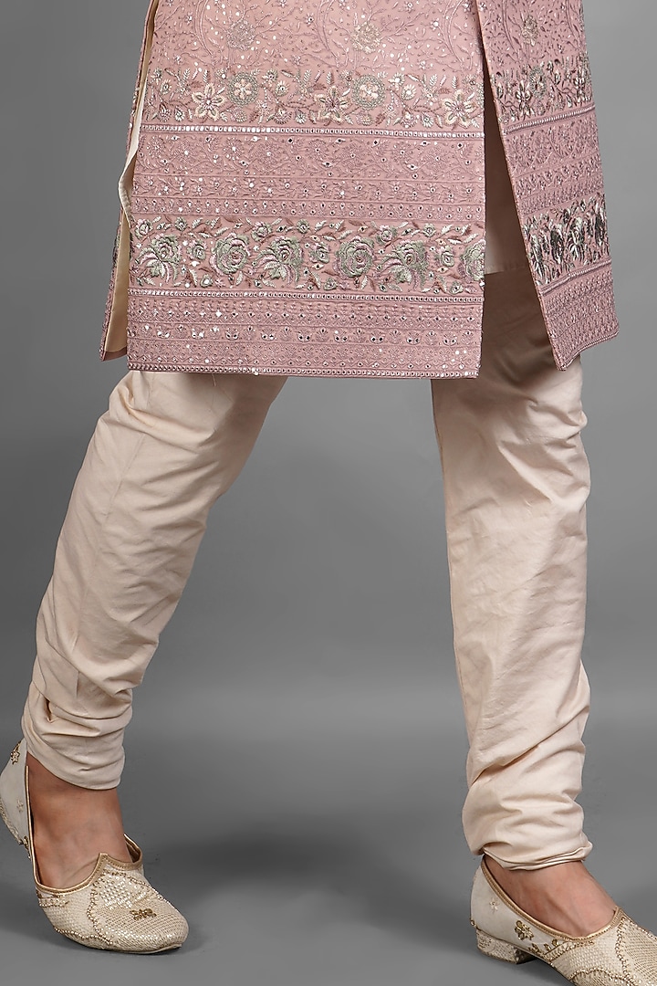 Lilac Raw Silk Mukaish Embroidered Groom Sherwani Set by Soniya G Men at Pernia's Pop Up Shop