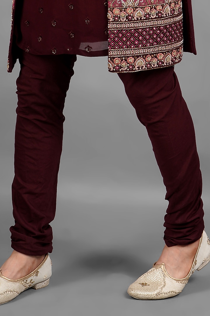 Wine Velvet Embroidered Groom Indowestern Set by Soniya G Men at Pernia's Pop Up Shop