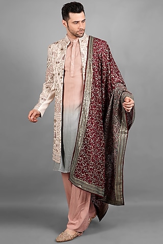 Ivory Pashmina Hand Embroidered Indowestern Set by Soniya G Men