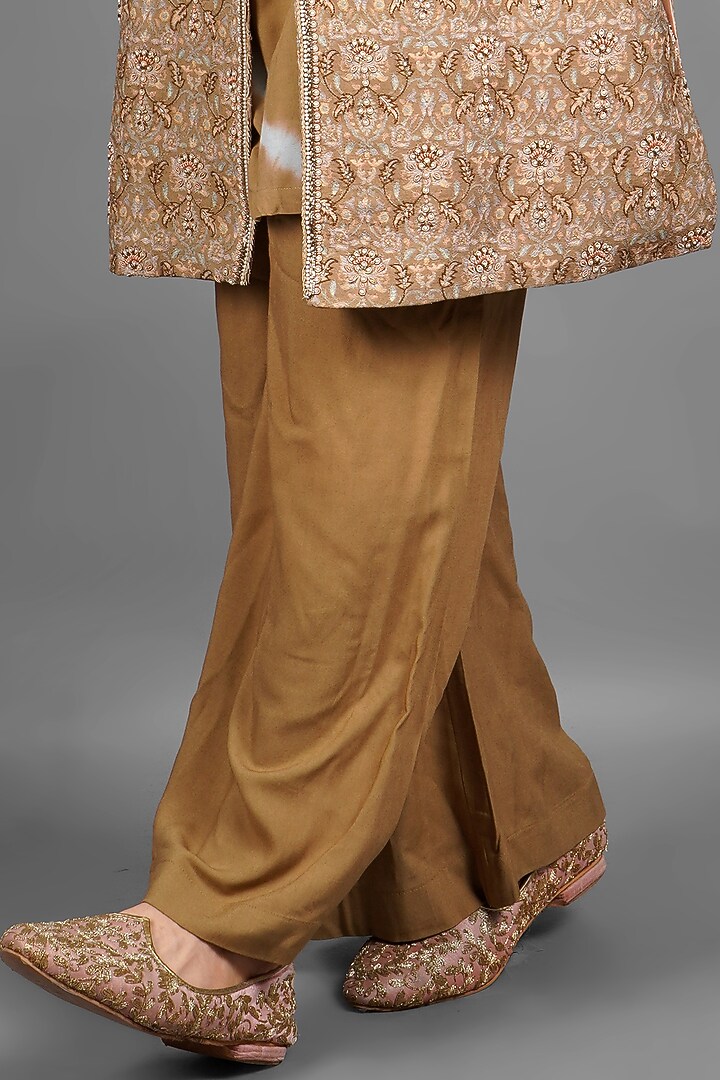 Rust Handloom Silk Boota Embroidered Groom Sherwani Set by Soniya G Men at Pernia's Pop Up Shop