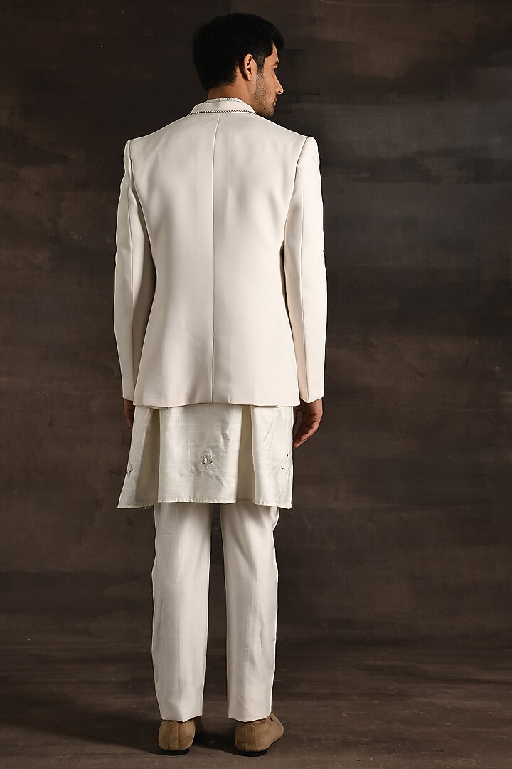 White Italian Crepe Metal Embroidered Indo-Western Set by Soniya G Men at Pernia's Pop Up Shop