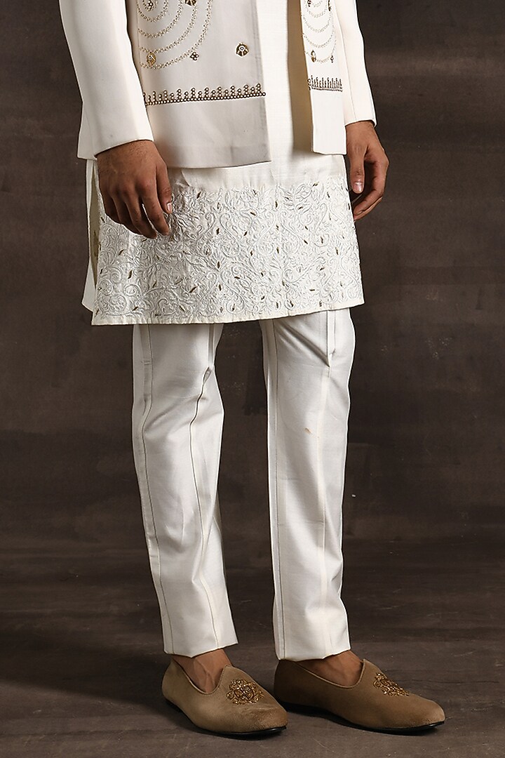 White Italian Crepe Metal Embroidered Indo-Western Set by Soniya G Men at Pernia's Pop Up Shop