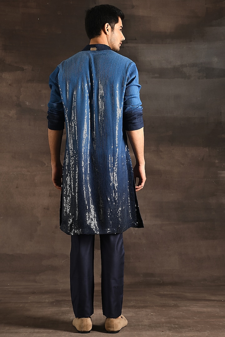 Blue Ombre Sequins Kurta Set by Soniya G Men at Pernia's Pop Up Shop