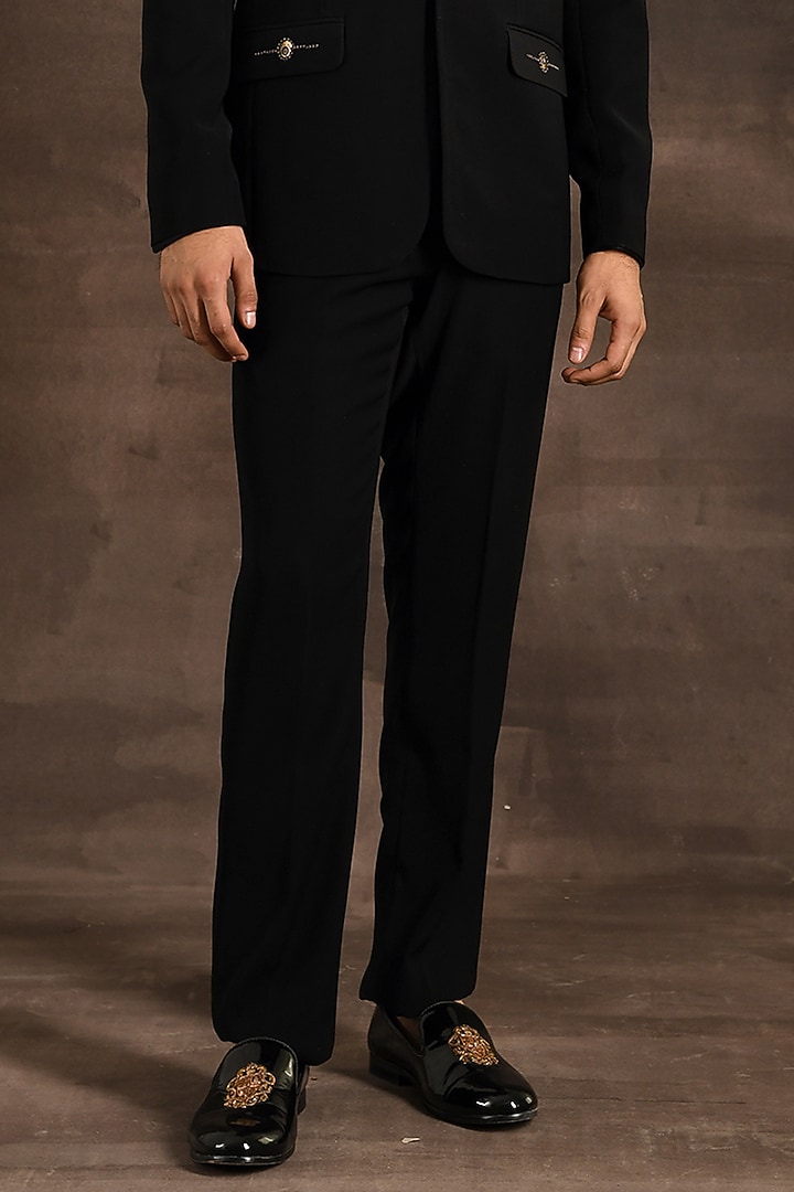 Black Sheen Silk Tuxedo Set by Soniya G Men at Pernia's Pop Up Shop