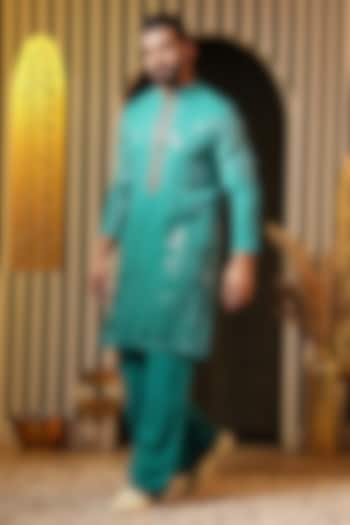 Turquoise Georgette Hand Embroidered Kurta Set For Boys by Soniya G KIDS at Pernia's Pop Up Shop