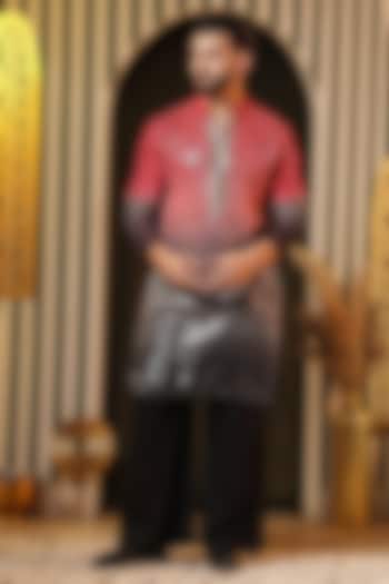 Crimson-Charcoal Georgette Embellished Kurta Set For Boys by Soniya G KIDS at Pernia's Pop Up Shop