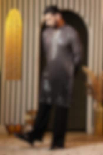 Charcoal-Black Georgette Mirror Work Kurta Set For Boys by Soniya G KIDS at Pernia's Pop Up Shop