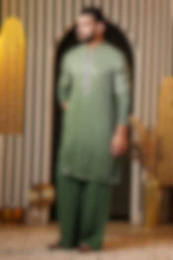 Green Georgette Embroidered Kurta Set For Boys by Soniya G KIDS at Pernia's Pop Up Shop