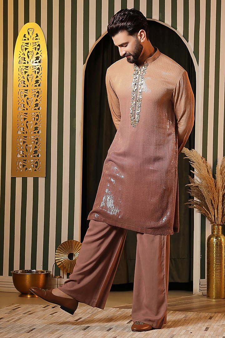 Rose Georgette Thread Embroidered Kurta Set For Boys by Soniya G KIDS at Pernia's Pop Up Shop