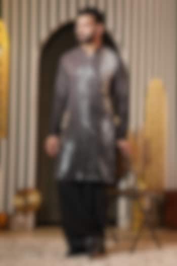 Midnight Black Georgette Embroidered Kurta Set For Boys by Soniya G KIDS at Pernia's Pop Up Shop