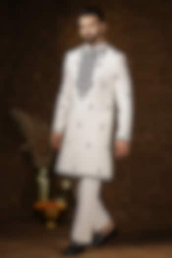 Ivory Japanese Fabric Embroidered Kurta Set For Boys by Soniya G KIDS at Pernia's Pop Up Shop