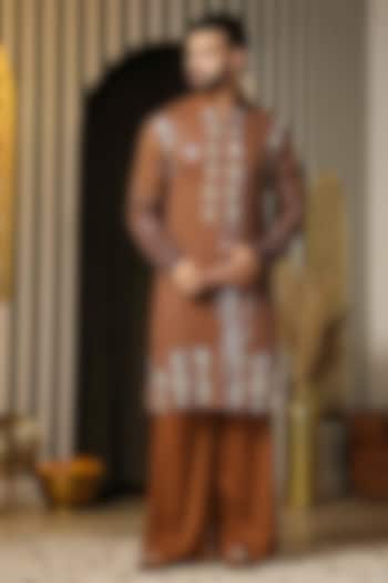 Bronze Gold Georgette Hand Embroidered Kurta Set For Boys by Soniya G KIDS at Pernia's Pop Up Shop