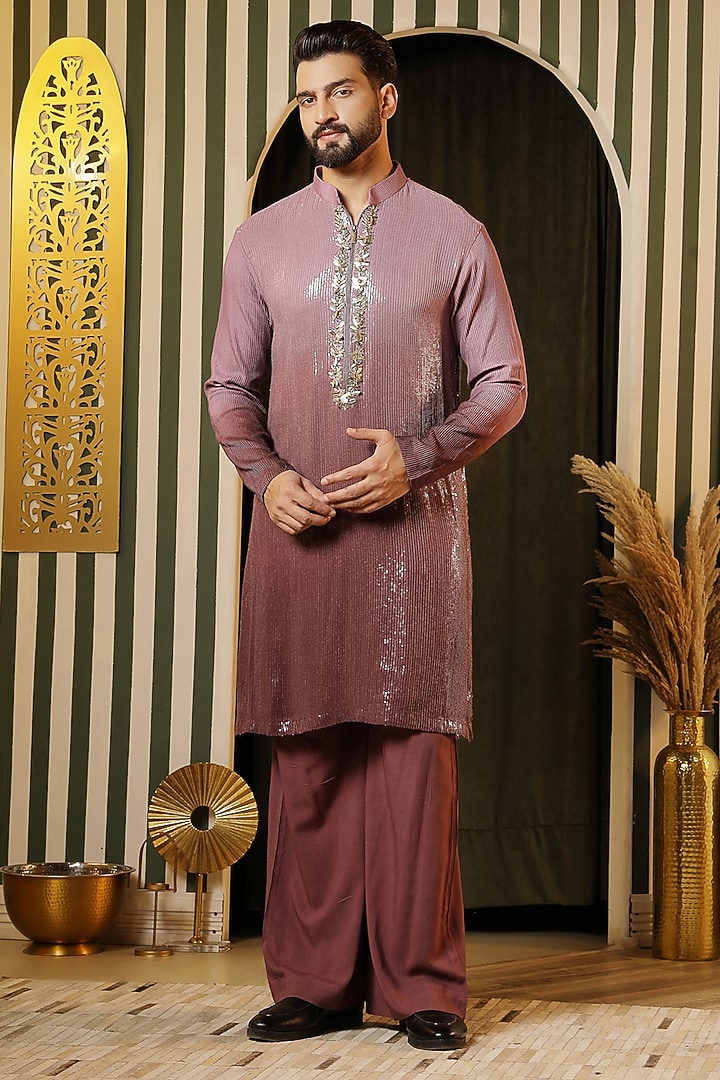 Purple Georgette Embellished Kurta Set For Boys by Soniya G KIDS at Pernia's Pop Up Shop