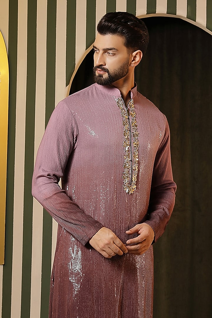 Purple Georgette Embellished Kurta Set For Boys by Soniya G KIDS at Pernia's Pop Up Shop