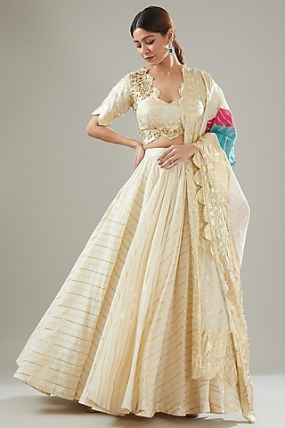 Ivory Cotton Lehenga Set For Girls by Soniya G KIDS