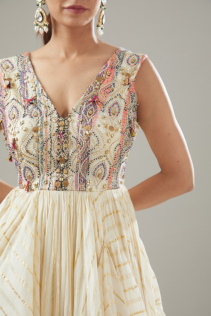 Ivory Cotton Embroidered Anarkali For Girls by Soniya G KIDS at Pernia's Pop Up Shop