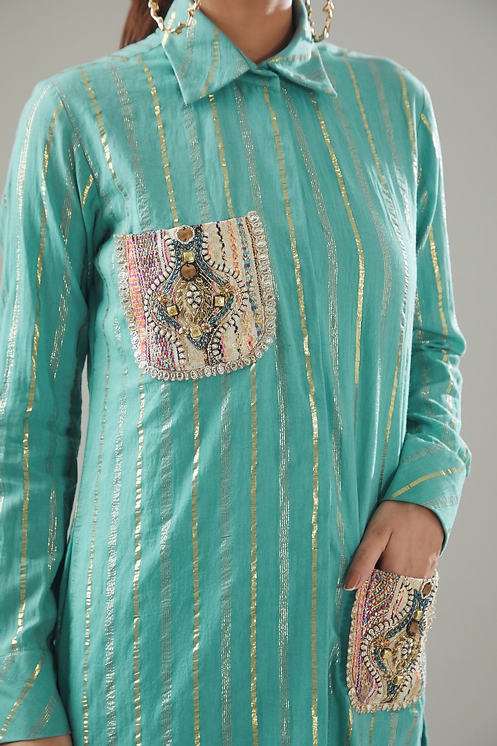 Blue Handmade Cotton Kurta Set For Girls by Soniya G KIDS at Pernia's Pop Up Shop