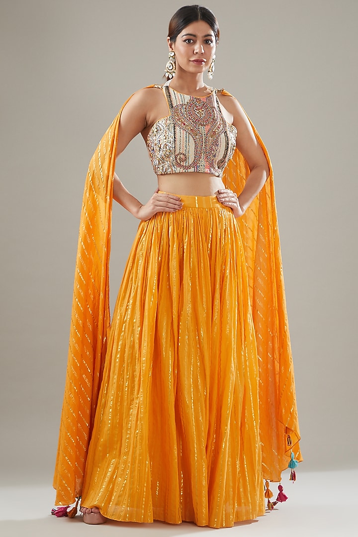 Yellow Handmade Cotton Lehenga Set For Girls by Soniya G KIDS at Pernia's Pop Up Shop